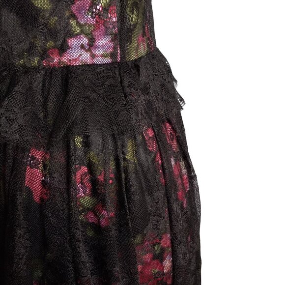 Pearl By Georgina Chapman of Marchesa Size 4 Dress Black Floral Lace Midi Flirty - Picture 10 of 14